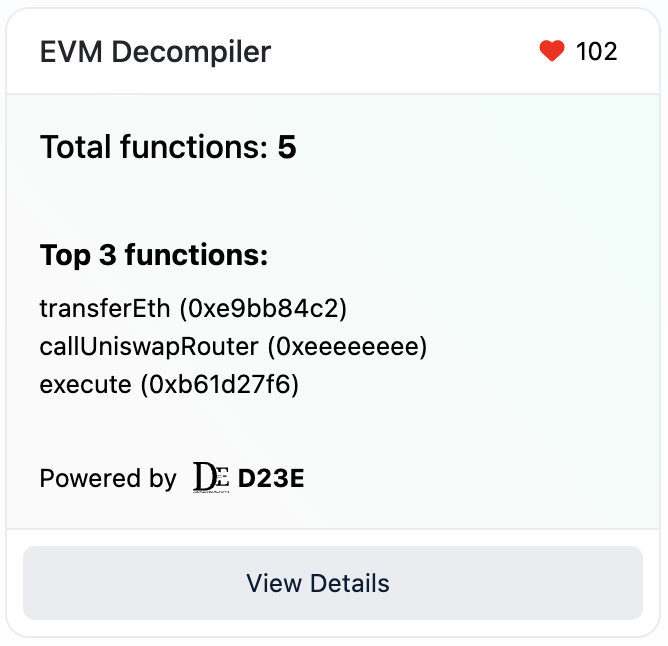 EVM Decompiler Card on Etherscan